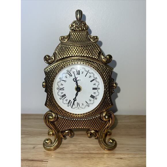 Vintage Mid-Century Emes Brass Shelf Clock French Provincial Hollywood Regency